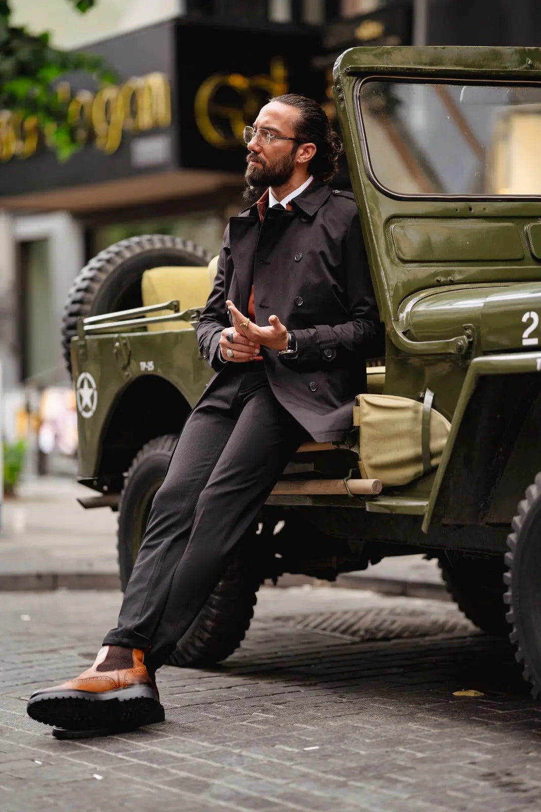Paris Black Slim Fit Double Breasted Long Coat - BRABION