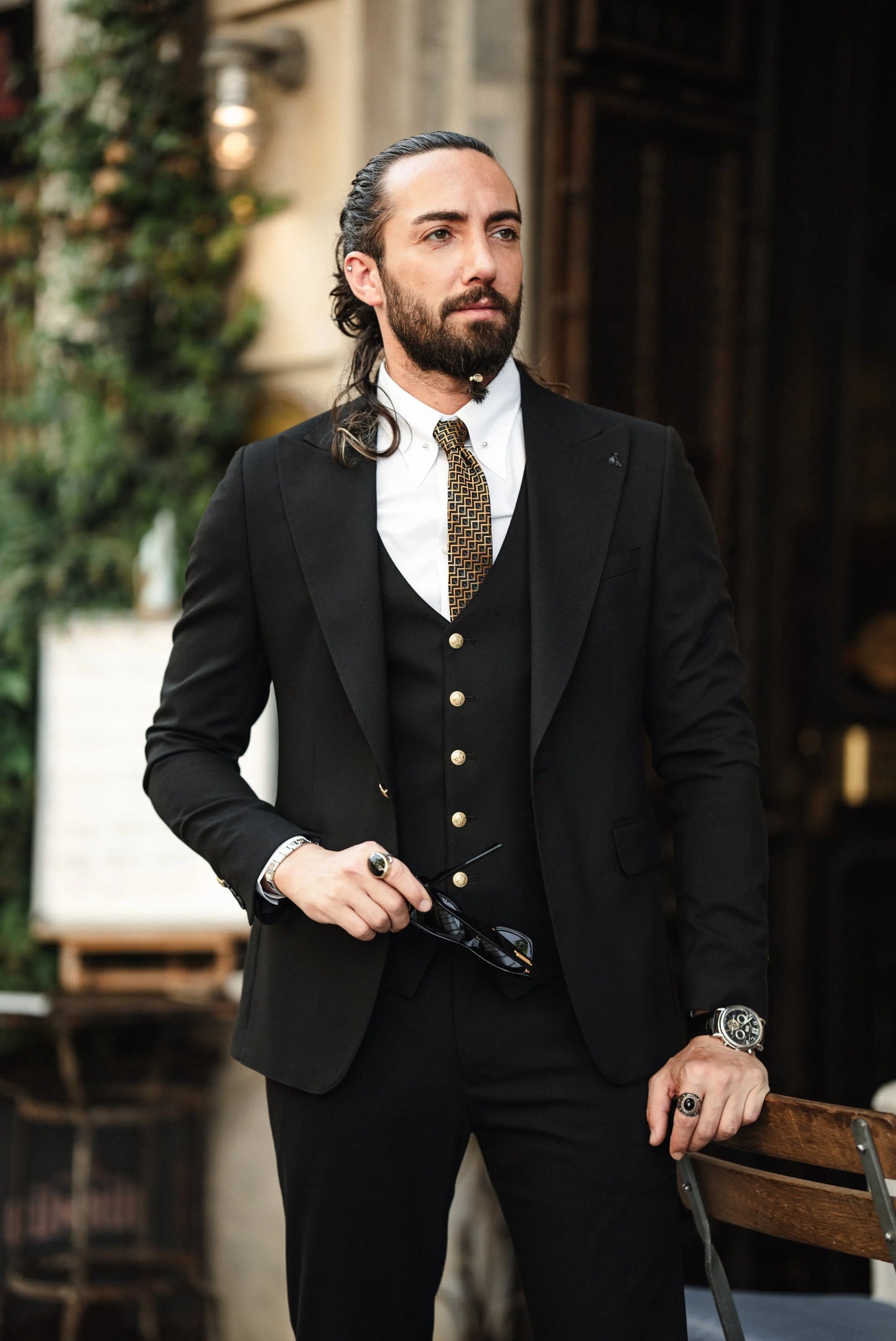 Brabion Noah Jet Black Slim Fit Peak Lapel 3 Piece Suit brabion