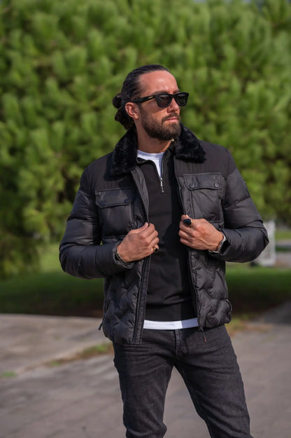 Brabion Black Slim Fit Puffer Coat - BRABION