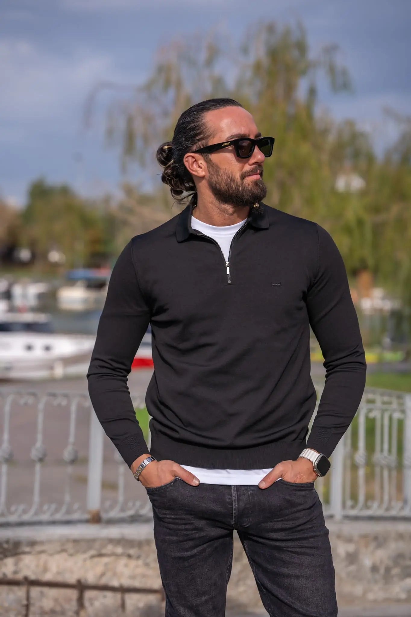 Paul Black Slim Fit Zipper Polo Sweater - Elevate Your Style - BRABION