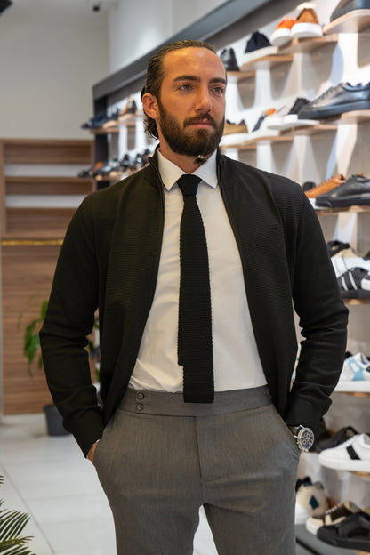 Brabion Lance Black Slim Fit Zipper Cardigan - BRABION