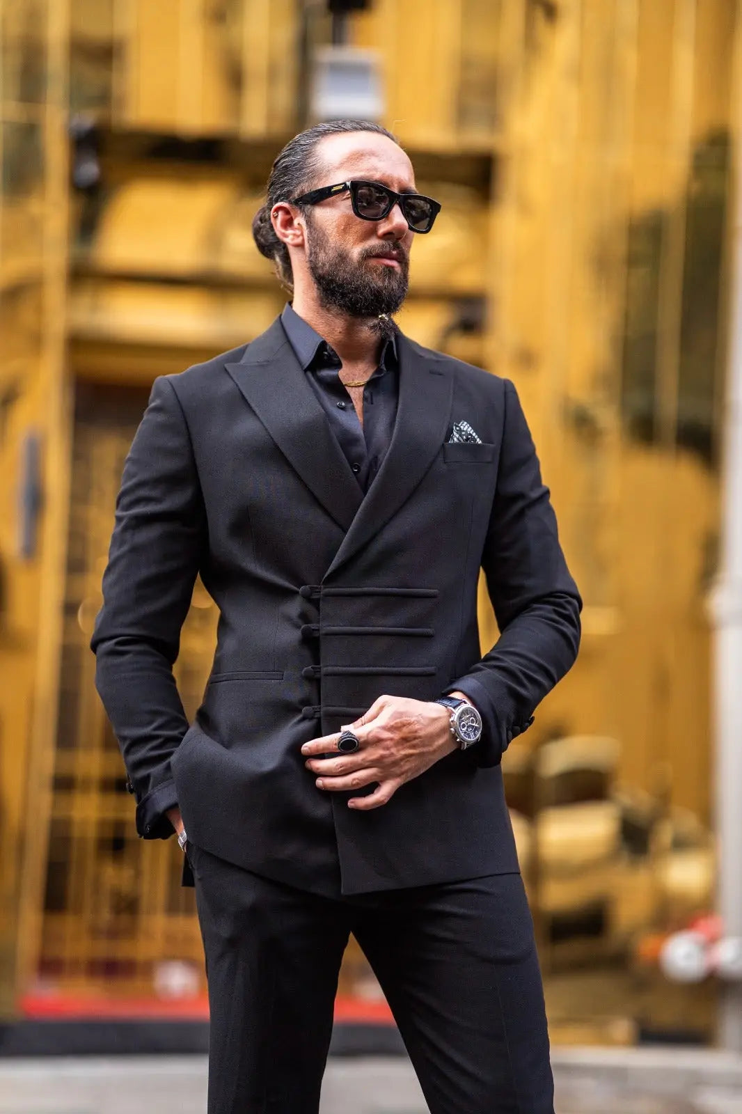 Ardean Black Slim Fit Peak Lapel Double Breasted Suit - Elevate Your Style brabion