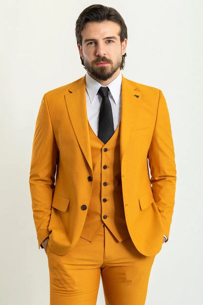 Brabion Elio Mustard Slim Fit Notch Lapel 3 Piece Suit brabion