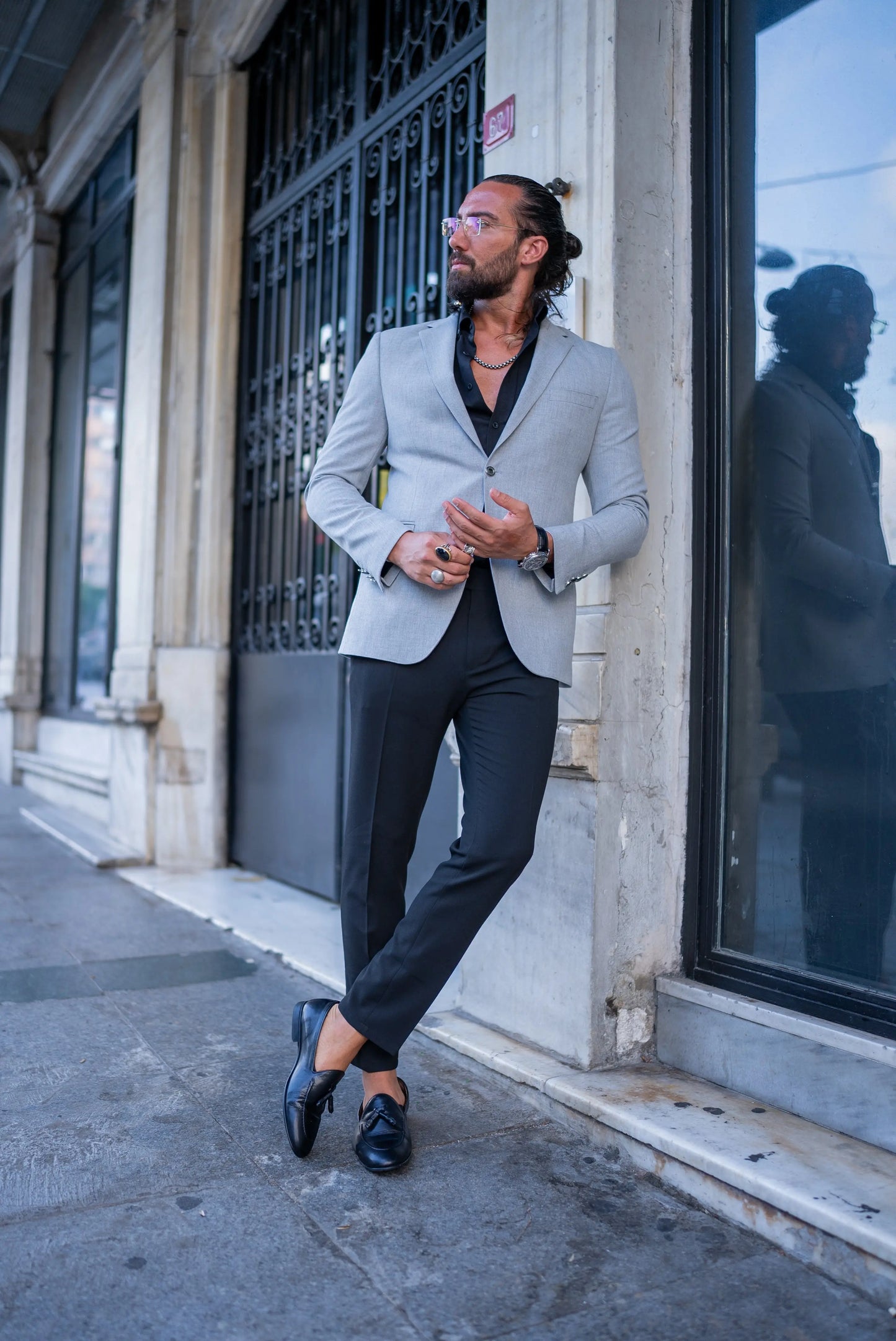 Brabion Alonso Light Gray Slim Fit Notch Lapel Blazer - BRABION