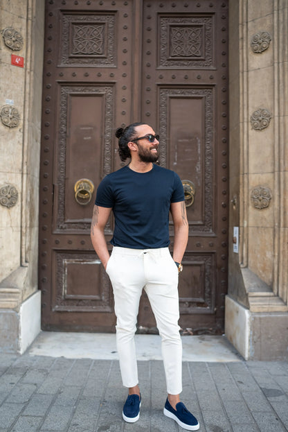 Brabion Maison White Slim Fit Pants: Versatile Elegance for Every Occasion - BRABION