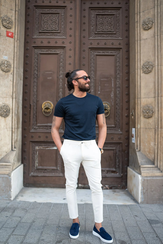 Brabion Maison White Slim Fit Pants: Versatile Elegance for Every Occasion - BRABION