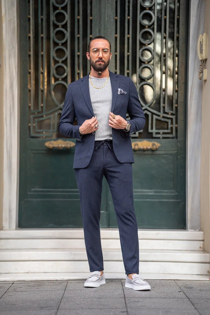Ardean Navy Blue Slim Fit Notch Lapel Pinstripe Suit brabion