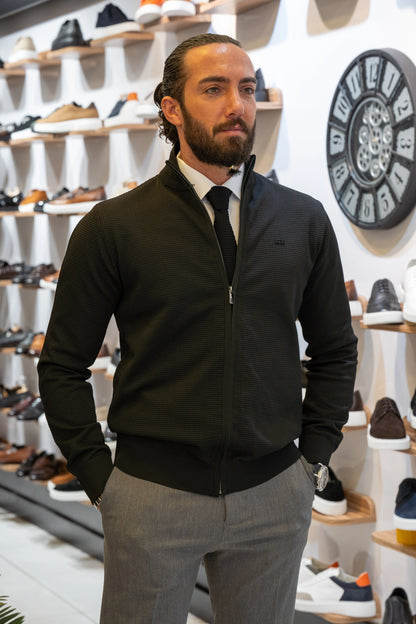 Brabion Lance Black Slim Fit Zipper Cardigan - BRABION