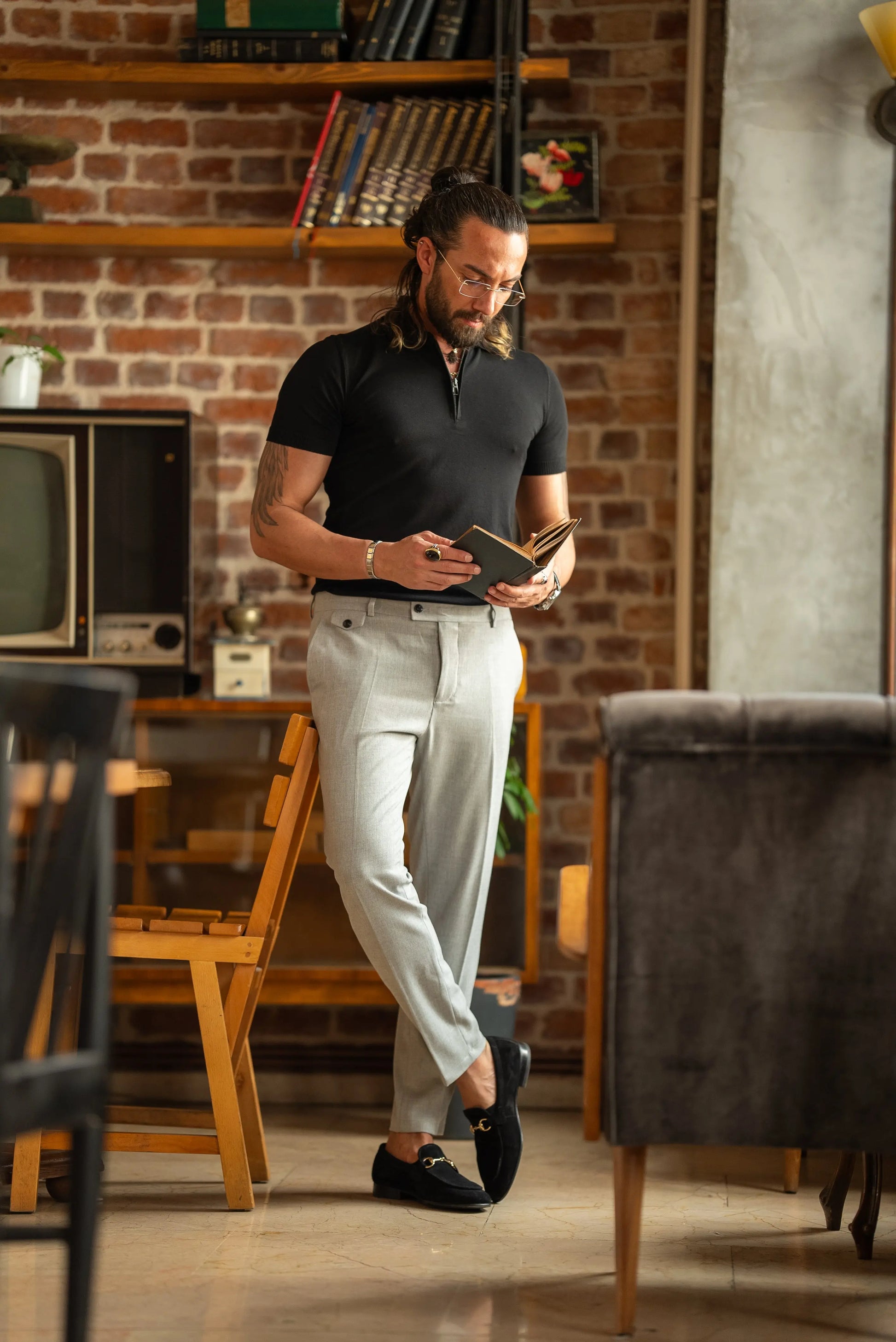 Brabion Tauris Black Slim Fit Zippers Polo Shirt - BRABION