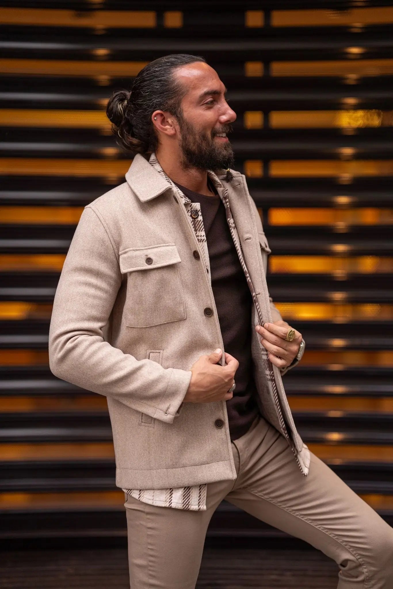 Paris Beige Slim Fit Double Pocket Wool Coat - BRABION
