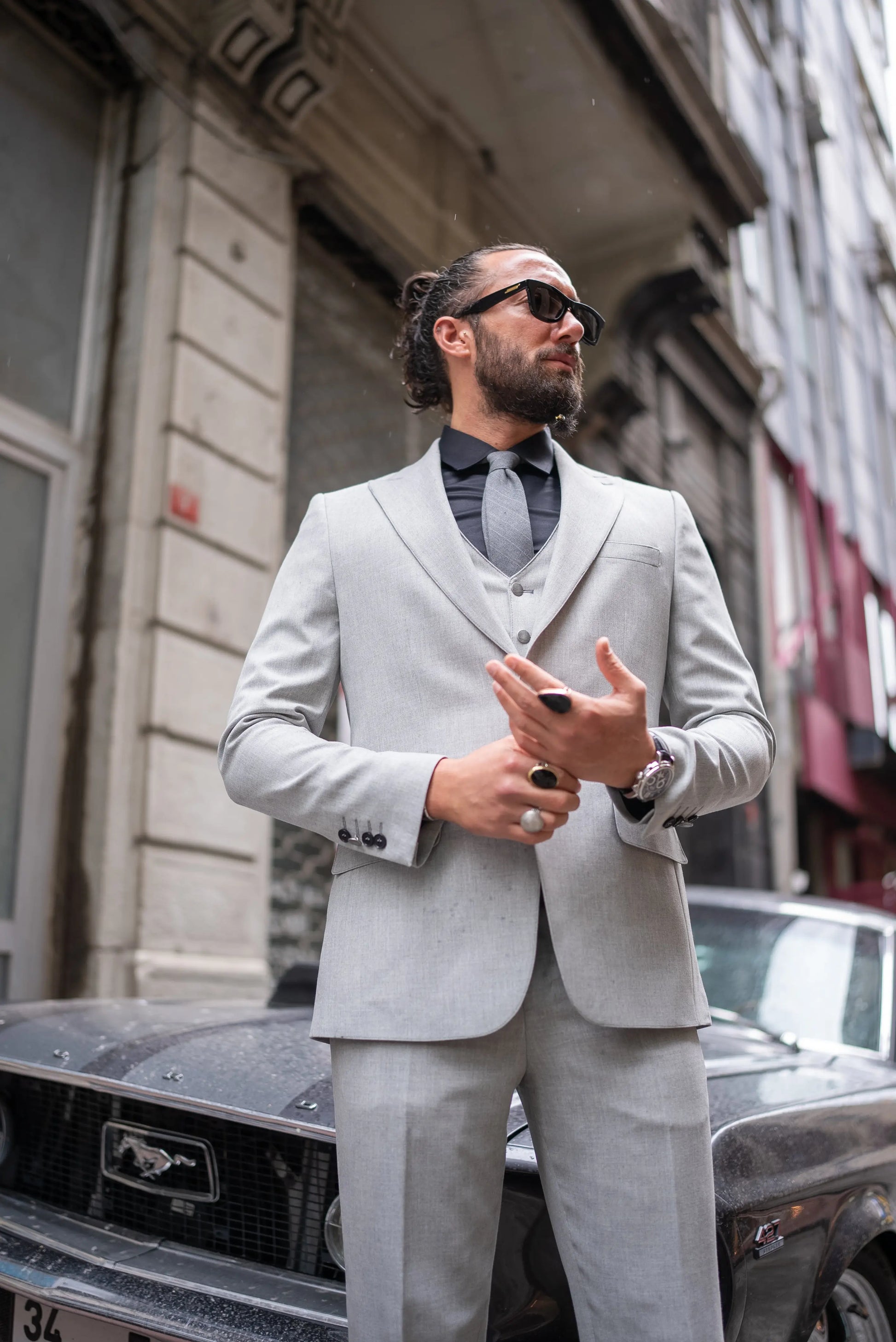Brabion Perry Light Gray Slim Fit Peak Lapel 3 Piece Suit brabion