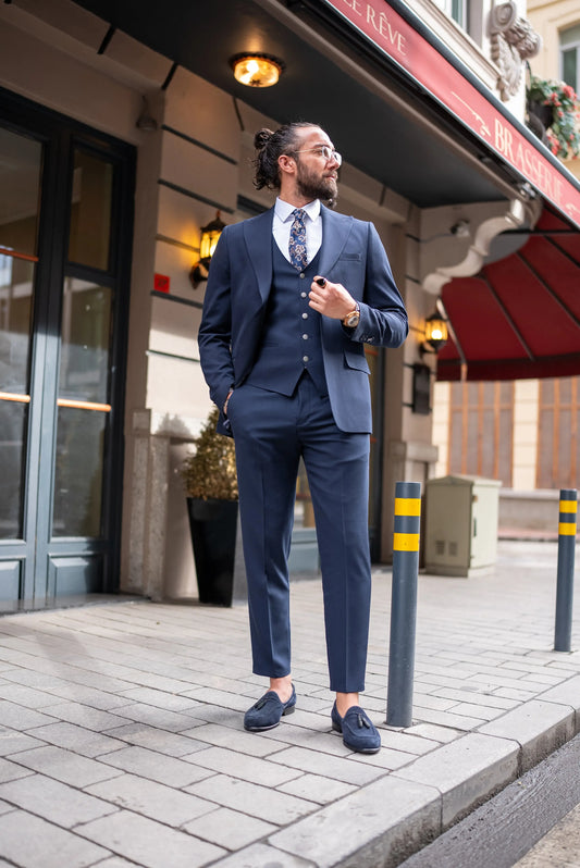 Brabion Perry Dark Blue Slim Fit Peak Lapel 3 Piece Suit brabion
