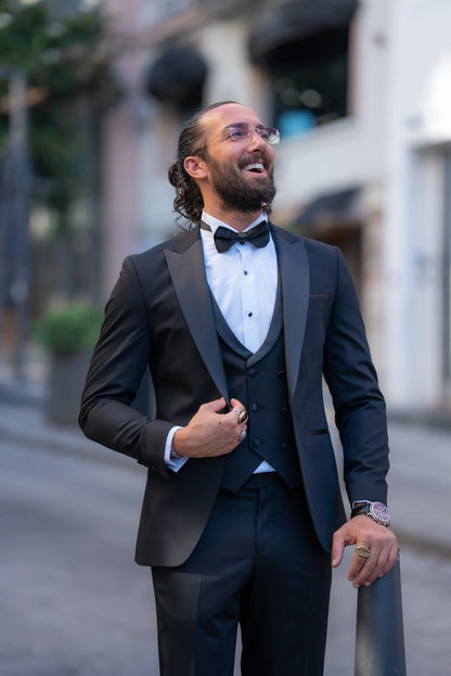Brabion Alonso Black Slim Fit Peak Lapel Tuxedo – Elevate Your Formal Look - BRABION