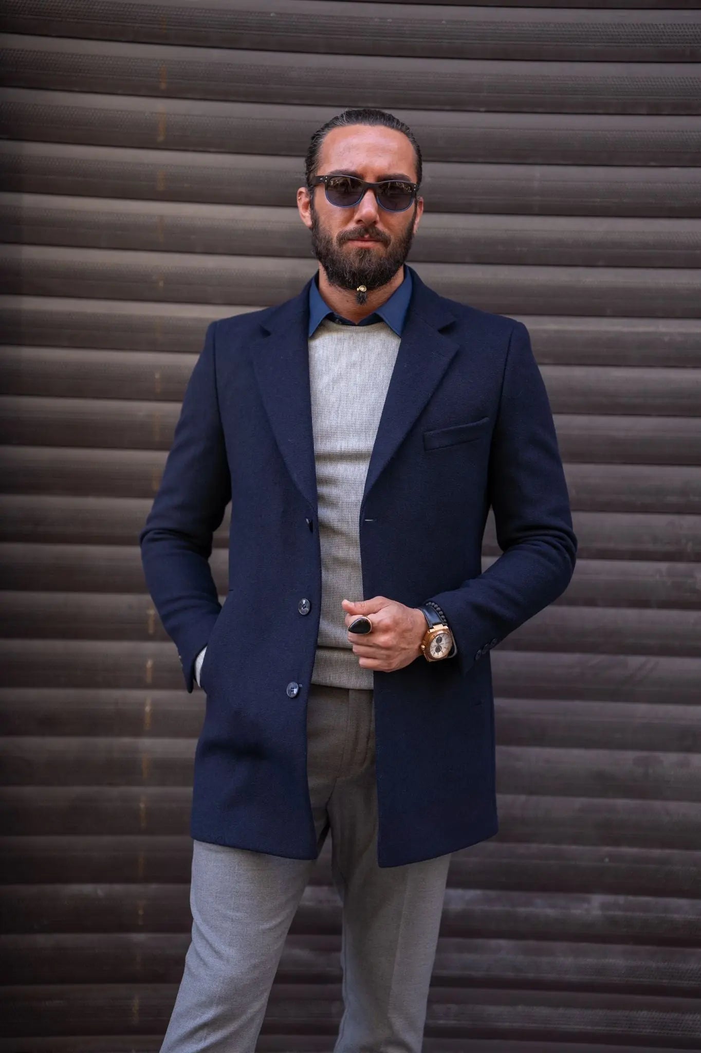 Brabion Navy Blue Slim Fit Single Breasted Long Coat - A Versatile Essential for Any Occasion - BRABION