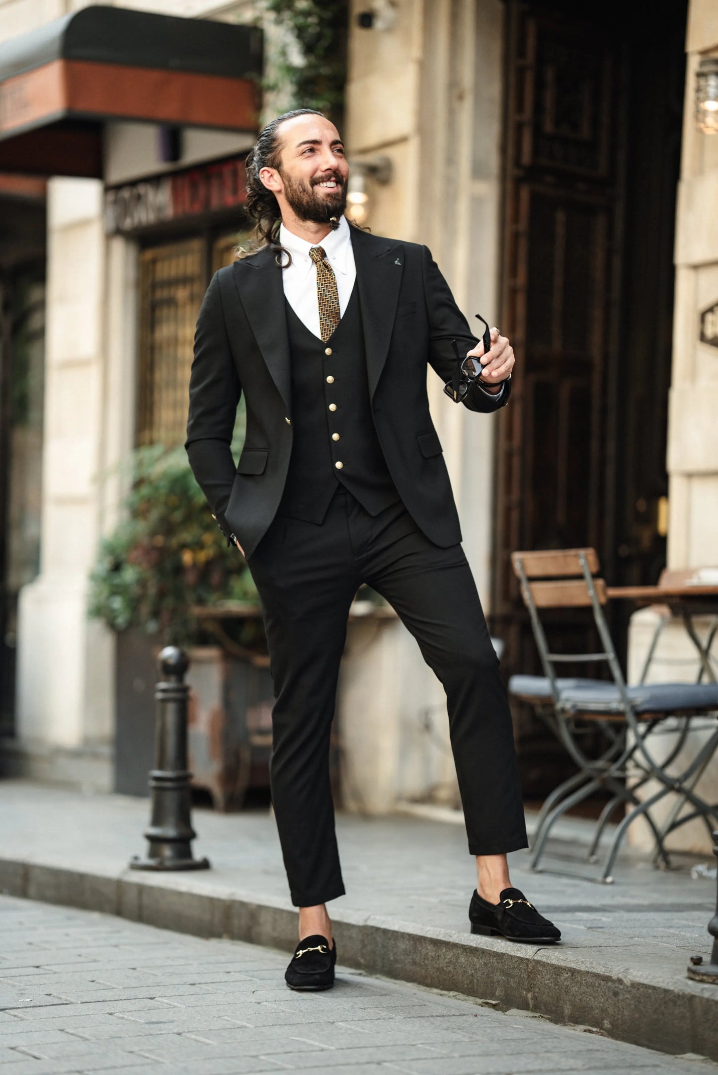 Brabion Noah Jet Black Slim Fit Peak Lapel 3 Piece Suit brabion