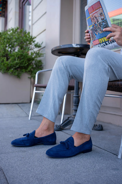 Brabion Bravo Navy Blue Suede Loafers - Elegant Comfort for Every Occasion - BRABION