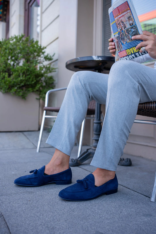 Brabion Bravo Navy Blue Suede Loafers - Elegant Comfort for Every Occasion - BRABION