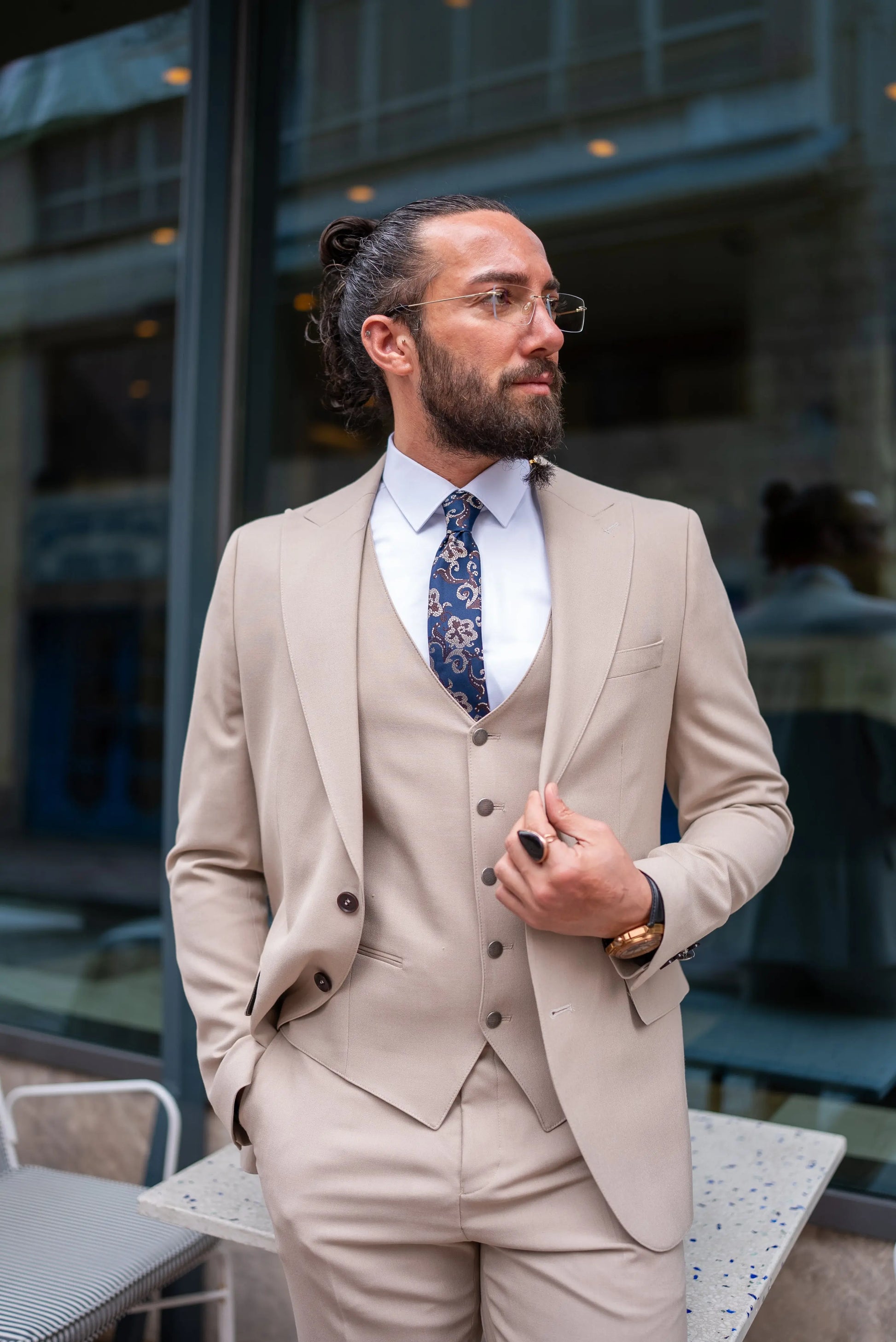 Brabion Perry Beige Slim Fit Peak Lapel 3 Piece Suit brabion