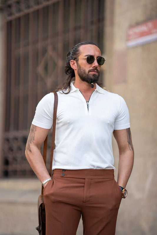 Brabion Tauris White Slim Fit Zippers Polo Shirt: The Epitome of Versatile Style - BRABION