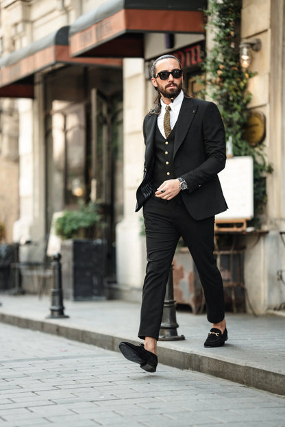 Brabion Noah Jet Black Slim Fit Peak Lapel 3 Piece Suit brabion