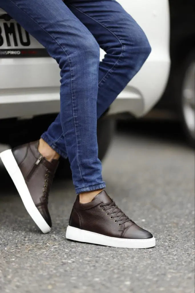 Lyon Brown High Top Sneakers: Elevate Your Style - BRABION