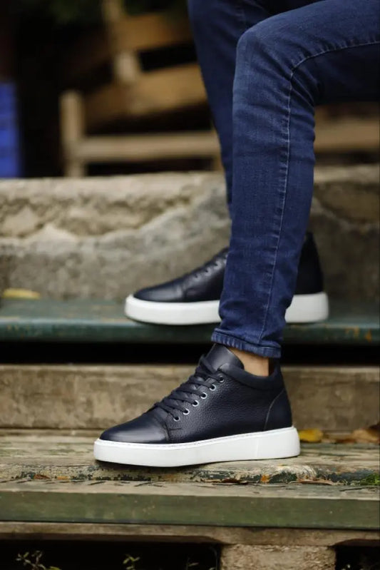 Lyon Navy Blue High Top Sneakers - Stylish Comfort for Every Occasion - BRABION