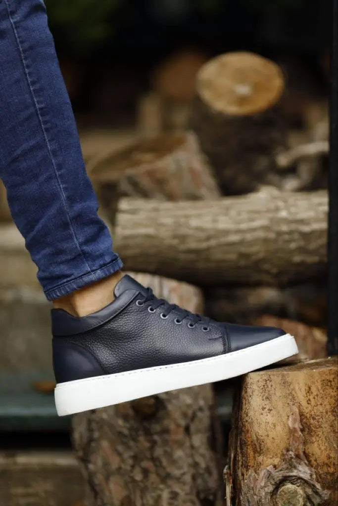 Lyon Navy Blue High Top Sneakers - Stylish Comfort for Every Occasion - BRABION