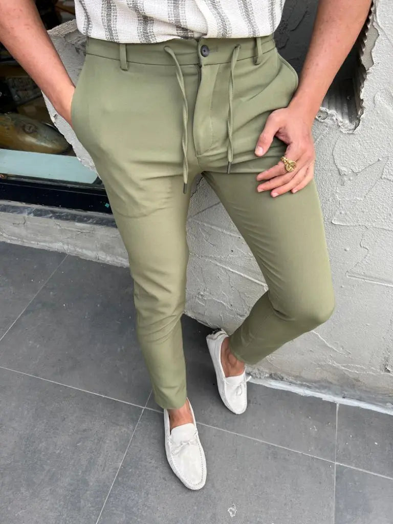 Lyon Green Slim Fit Rope Pants - Versatile Elegance for Every Occasion - BRABION