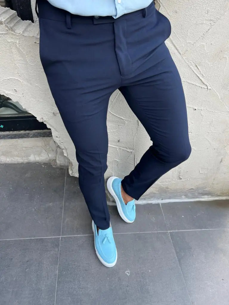 Lyon Navy Blue Slim Fit Pants - Versatile Comfort for Every Occasion - BRABION