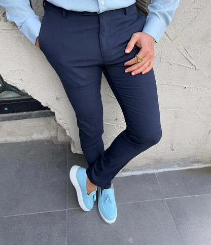 Lyon Navy Blue Slim Fit Pants - Versatile Comfort for Every Occasion - BRABION