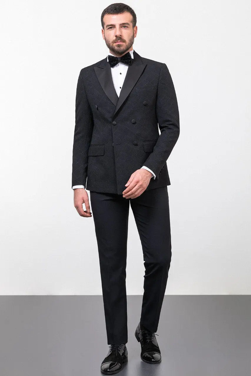 Brabion Rocco Black Slim Fit Double Breasted Tuxedo - BRABION