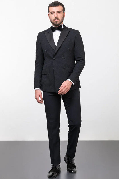 Brabion Rocco Black Slim Fit Double Breasted Tuxedo - BRABION