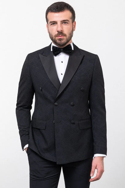 Brabion Rocco Black Slim Fit Double Breasted Tuxedo - BRABION