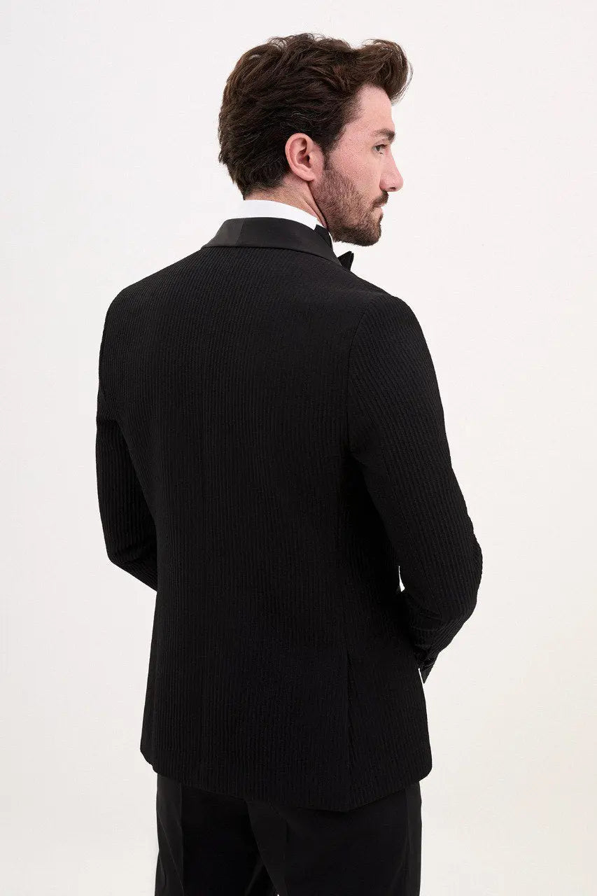 Brabion Luca Black Slim Fit Double Breasted Striped Tuxedo - BRABION