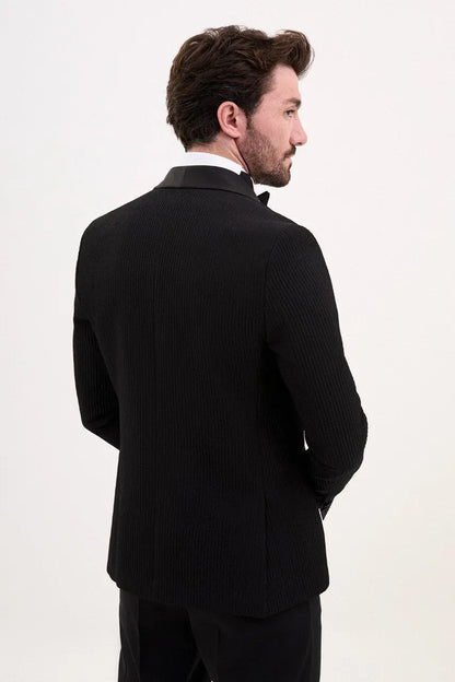 Brabion Luca Black Slim Fit Double Breasted Striped Tuxedo - BRABION