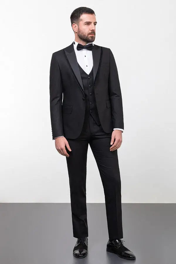 Brabion Rocco Black Slim Fit Peak Velvet Lapel Tuxedo - BRABION