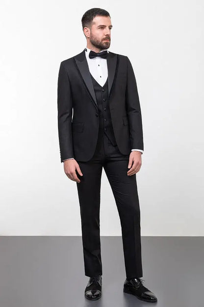 Brabion Rocco Black Slim Fit Peak Velvet Lapel Tuxedo - BRABION