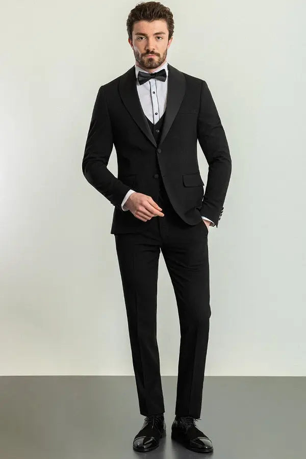 Brabion Rocco Black Slim Fit Shawl Lapel Tuxedo - Timeless Elegance for Formal Occasions - BRABION