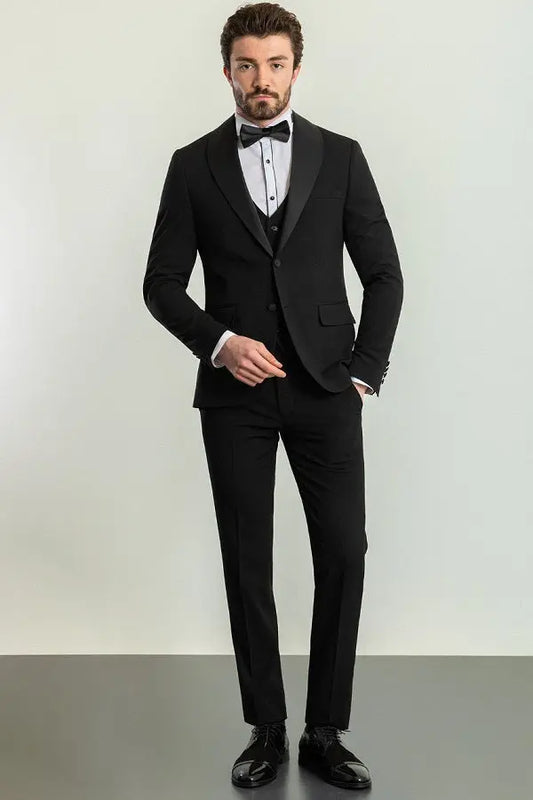 Brabion Rocco Black Slim Fit Shawl Lapel Tuxedo - Timeless Elegance for Formal Occasions - BRABION