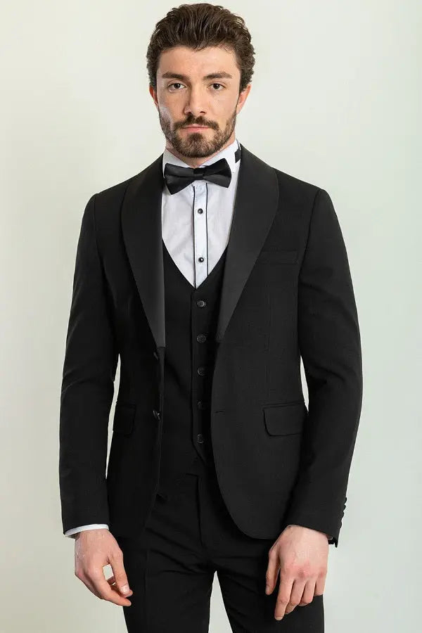 Brabion Rocco Black Slim Fit Shawl Lapel Tuxedo - Timeless Elegance for Formal Occasions - BRABION