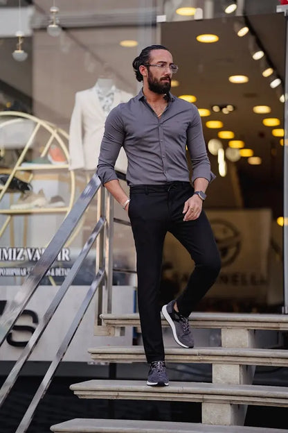 Brabion Ardean Gray Slim Fit Textured Cotton Shirt - BRABION