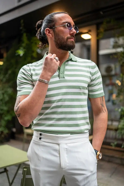 Brabion Sorento Green Striped Polo Shirt - BRABION