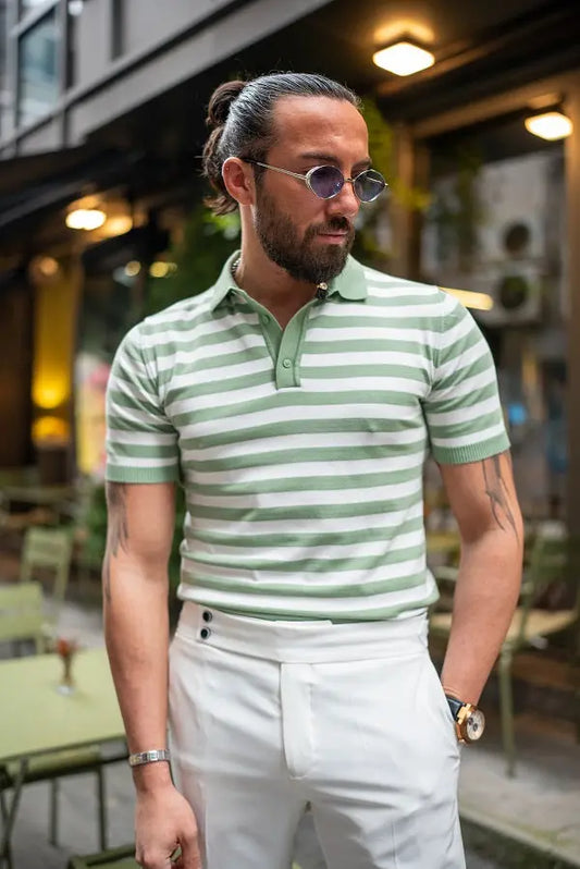 Brabion Sorento Green Striped Polo Shirt - BRABION