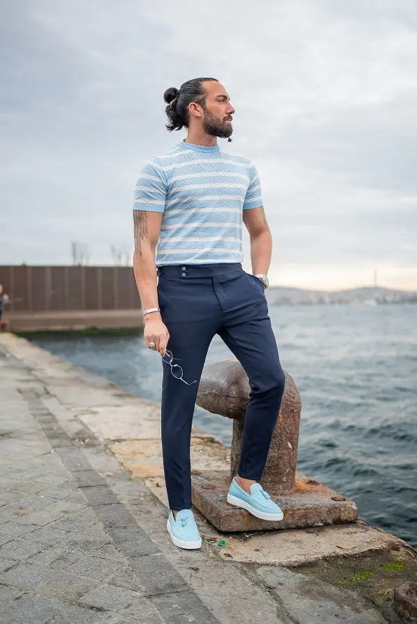 Brabion Sorento Navy Blue Slim Fit Chino Pants - BRABION