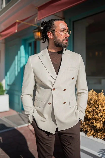Brabion Lance Beige Slim Fit Double Breasted Blazer - Versatile Style for Every Occasion - BRABION