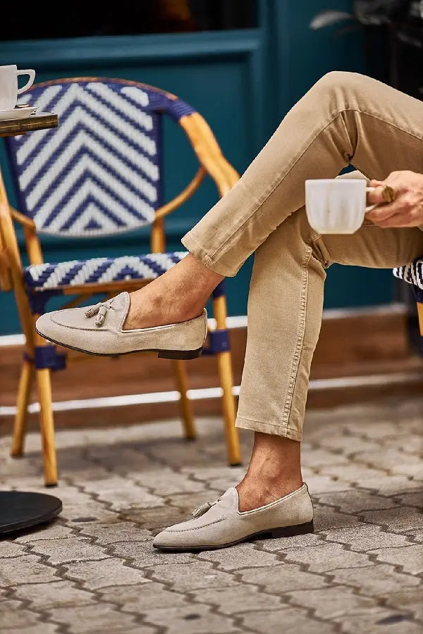 Brabion Levanzo Beige Suede Tassel Loafers - BRABION