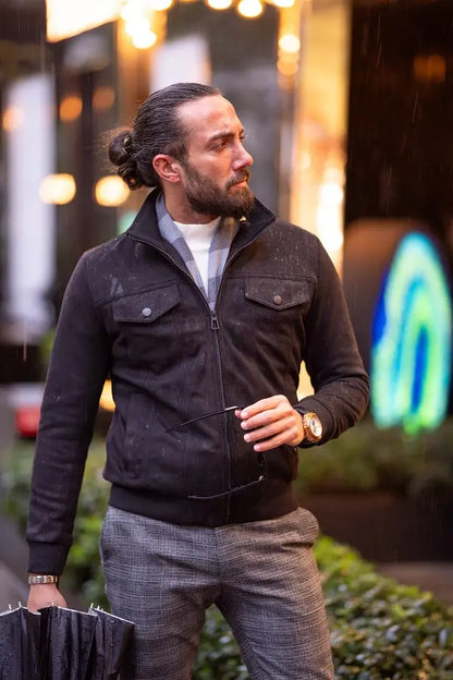 Brabion Lance Black Slim Fit Double Pocket Zipper Coat - BRABION