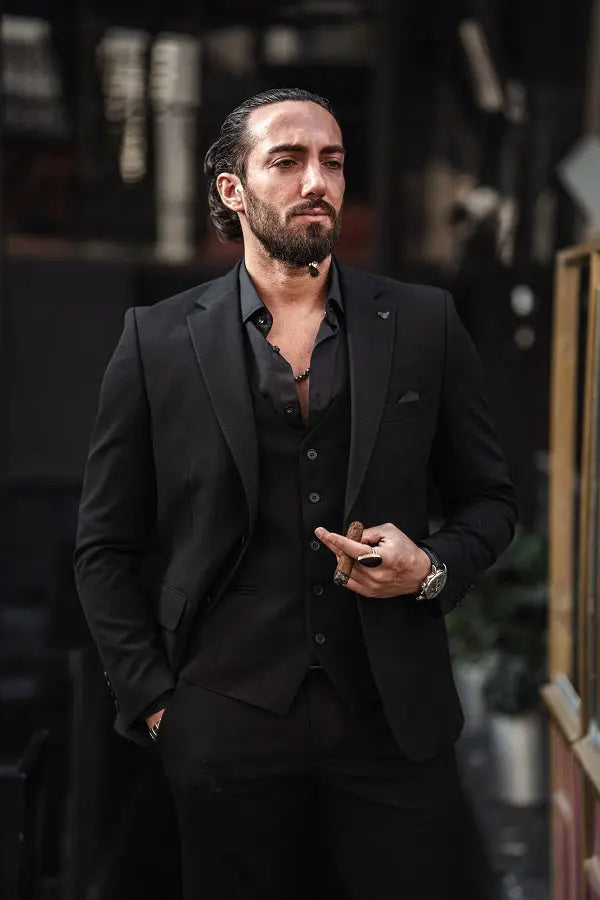 Brabion Lance Black Slim Fit Notch Lapel 3 Piece Suit - Elevate Your Style brabion