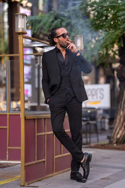 Brabion Lance Black Slim Fit Notch Lapel 3 Piece Suit - Elevate Your Style brabion