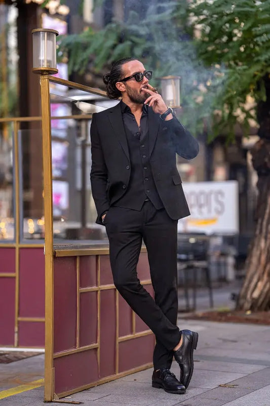 Brabion Lance Black Slim Fit Notch Lapel 3 Piece Suit - Elevate Your Style brabion